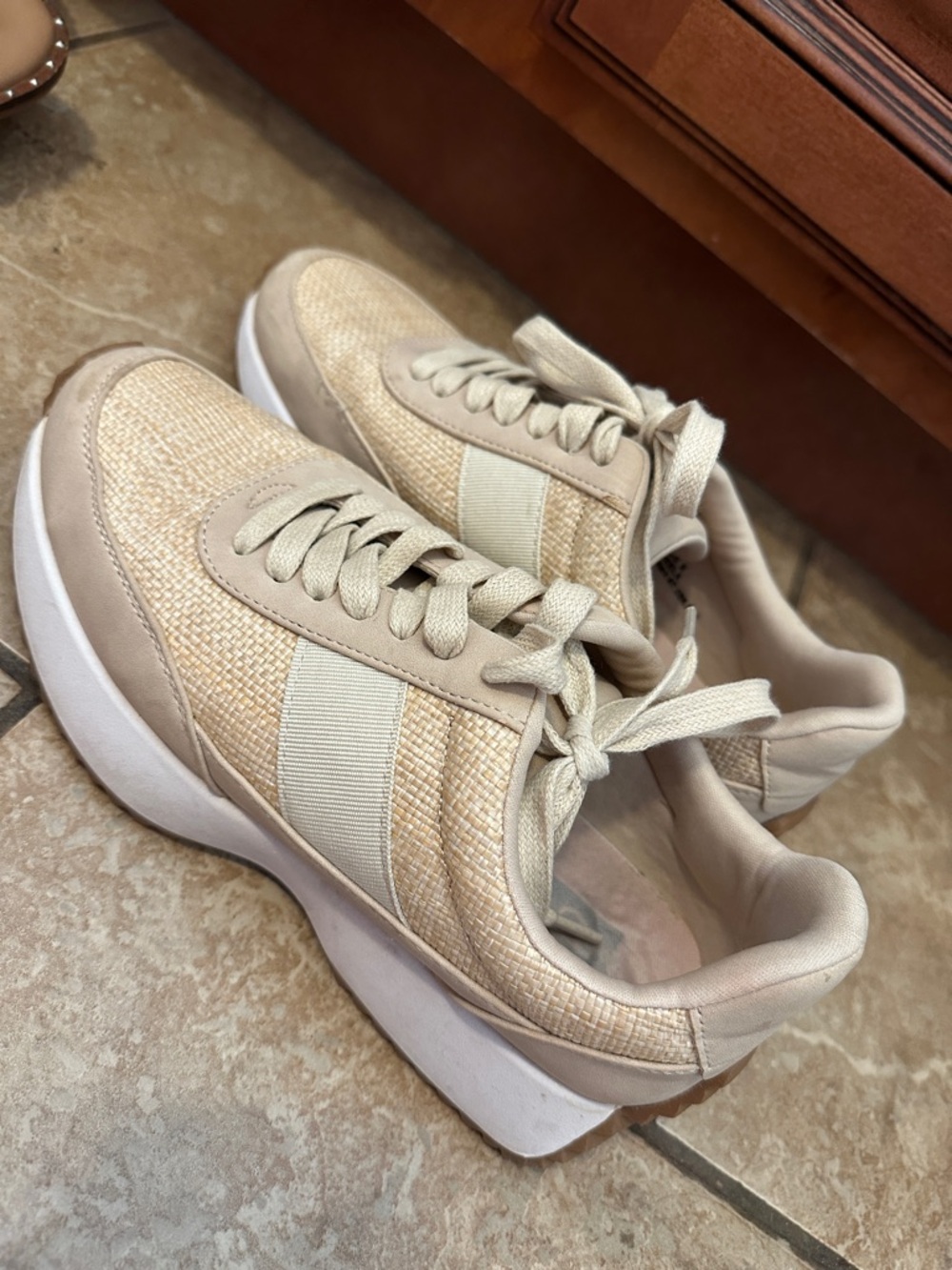 Dolce Vita Cream Beige Woven Lace-Up Sneakers
